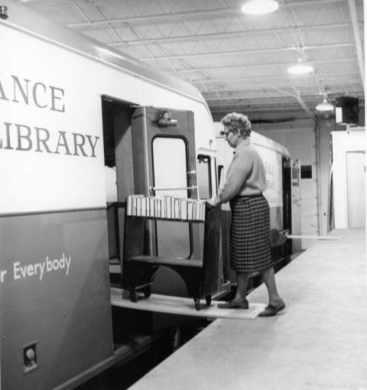 Bookmobile in garage 1963